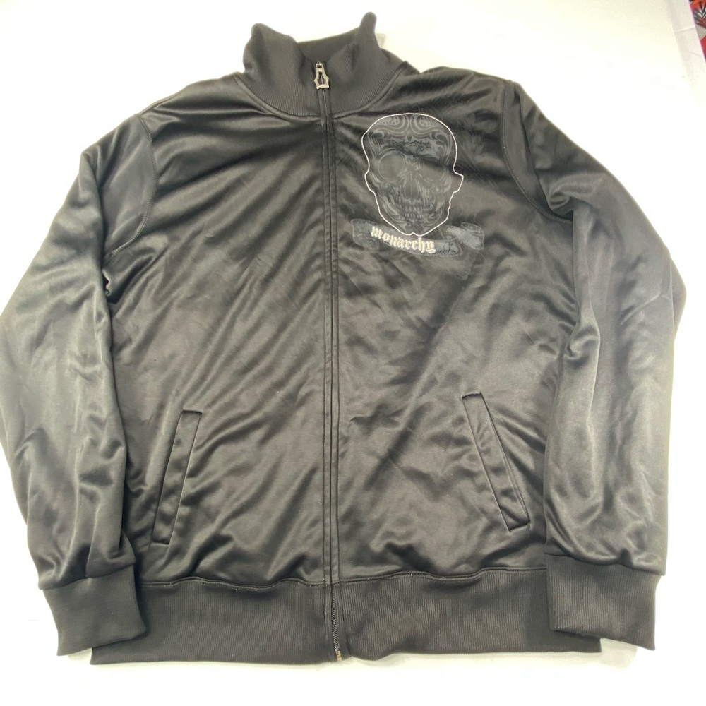 MONARCHY Tracksuit Jacket Black Men’s 2XL Full Zip-Up Skull Patch